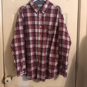 Haggar Clothing red, navy plaid button-down shirt